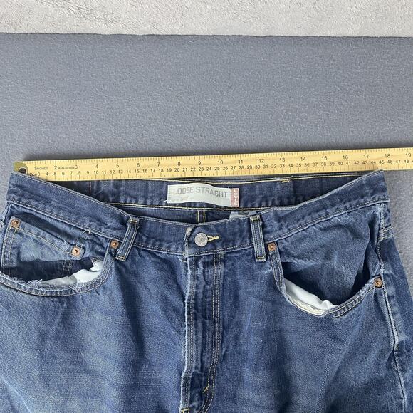 Levis 569 Jeans Mens 35x28 Blue Loose Straight Leg Distressed Denim 100% Cotton - Picture 7 of 14